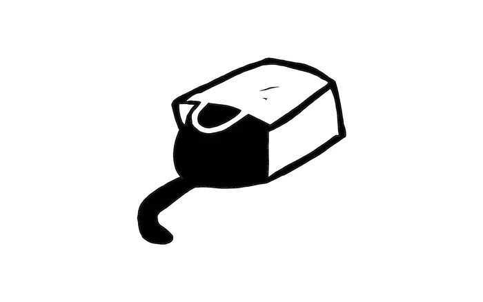 Illustration of a cat curled up inside a paper box