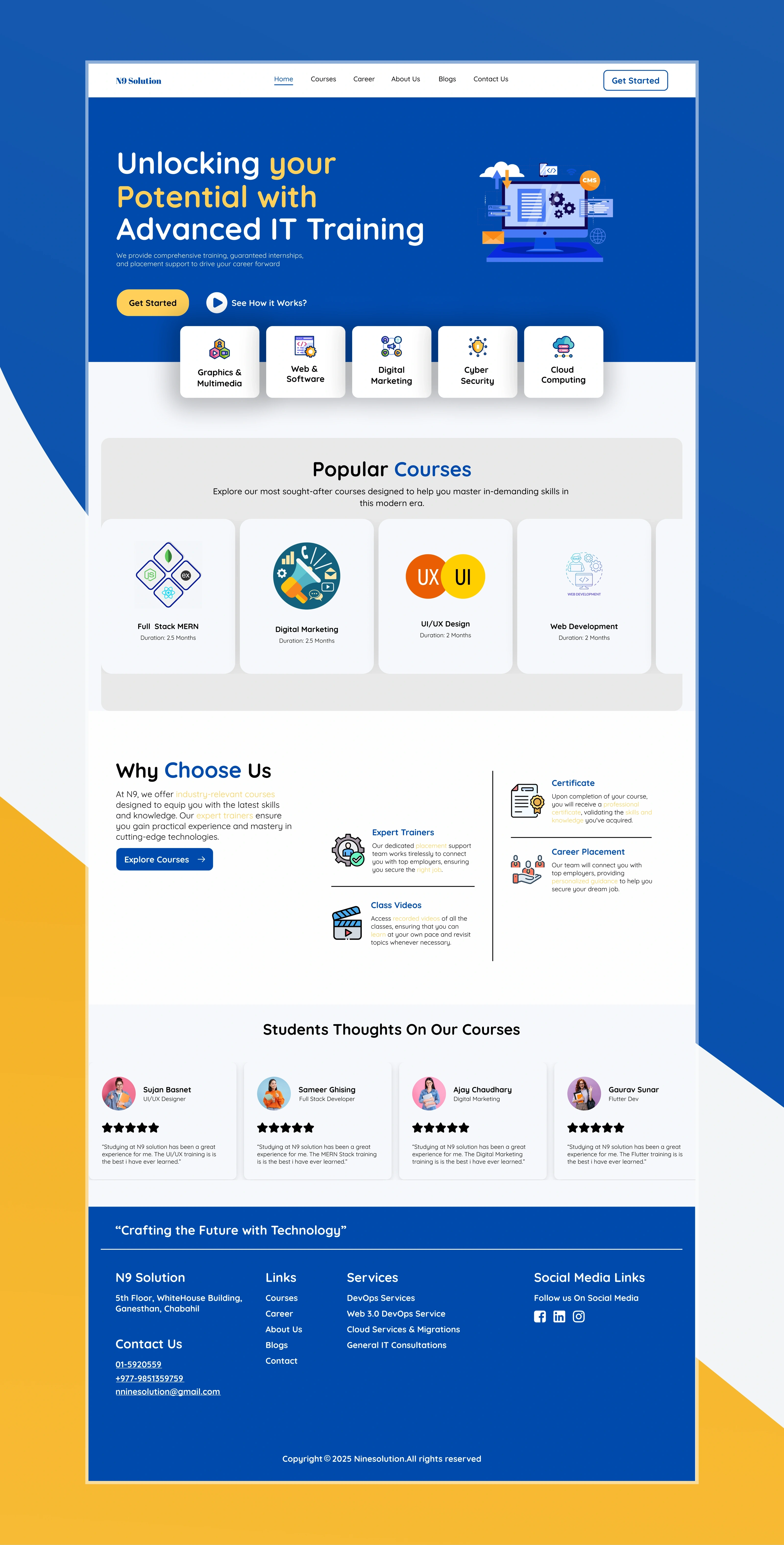 Alternative full landing page layout for the training centre