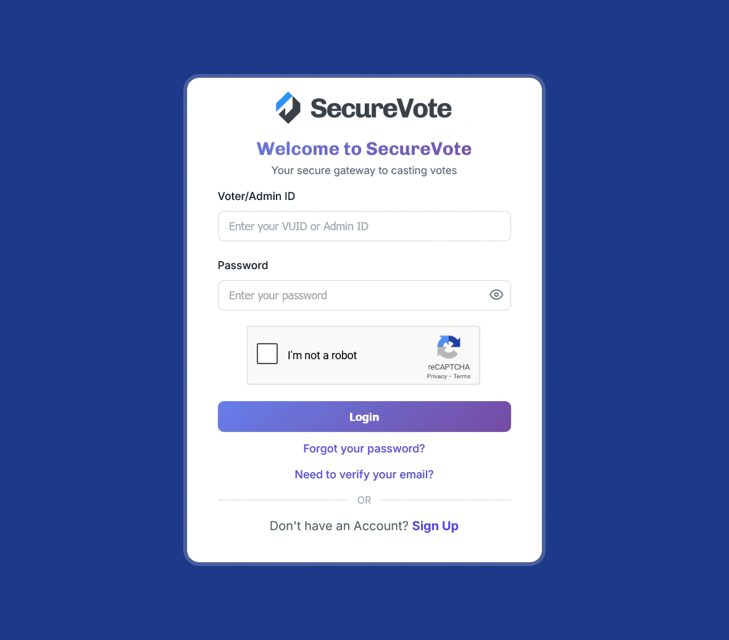 SecureVote login screen